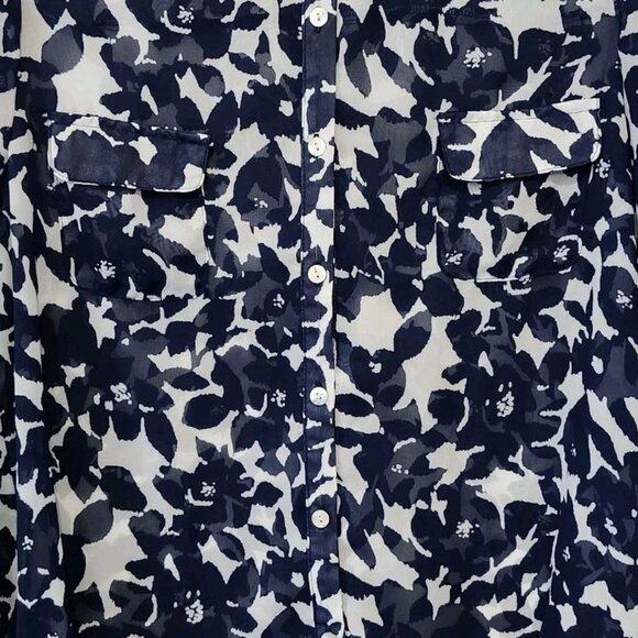 Madison Paige Women's XL Sheer Roll Tab Sleeve Top Navy White Office Travel - Picture 6 of 13